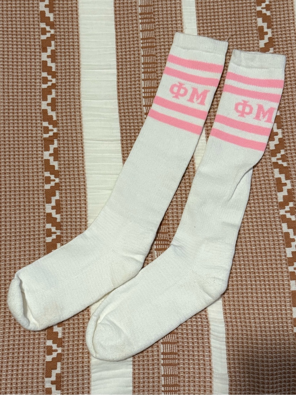 Phi Mu Knee-High Socks with Pink Stripes